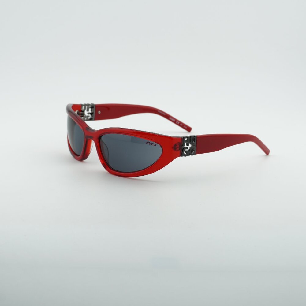 HUGO HG 1255/S 0C9A IR Sunglasses Red Oval Frame, Smoke Lenses